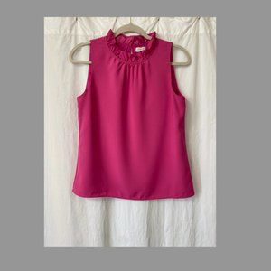 J. Crew Pink High Neck Sleeveless Blouse with Ruffled Neckline | Size XS